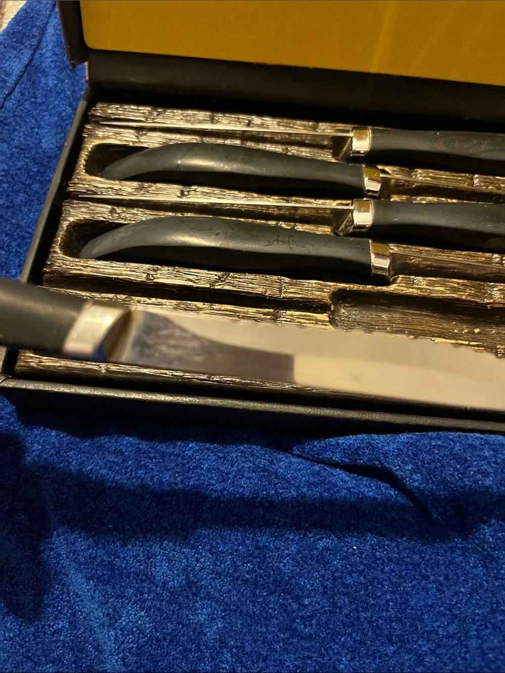 Black Handle Steak Knife Set with Gold Accents - 6 Piece